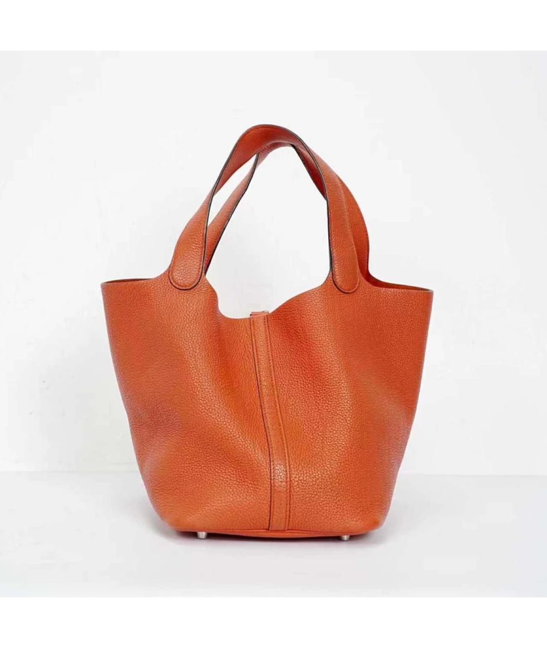 HERMES Оранжевая кожаная сумка с короткими ручками, фото 10