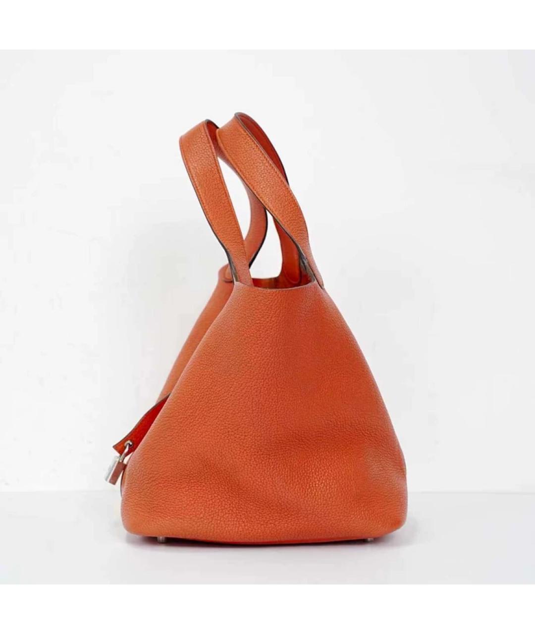 HERMES Оранжевая кожаная сумка с короткими ручками, фото 2