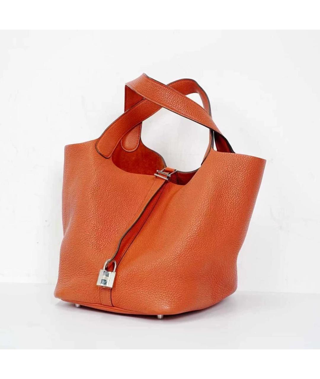 HERMES Оранжевая кожаная сумка с короткими ручками, фото 4