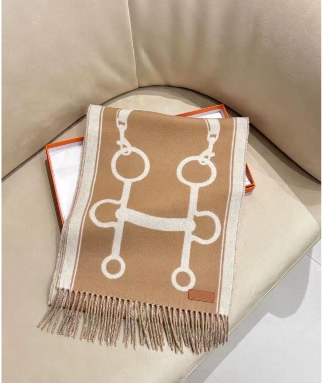 HERMES Бежевый кашемировый шарф, фото 2