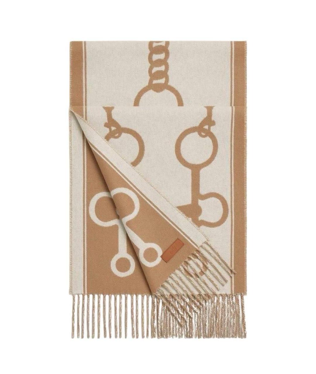 HERMES Бежевый кашемировый шарф, фото 3