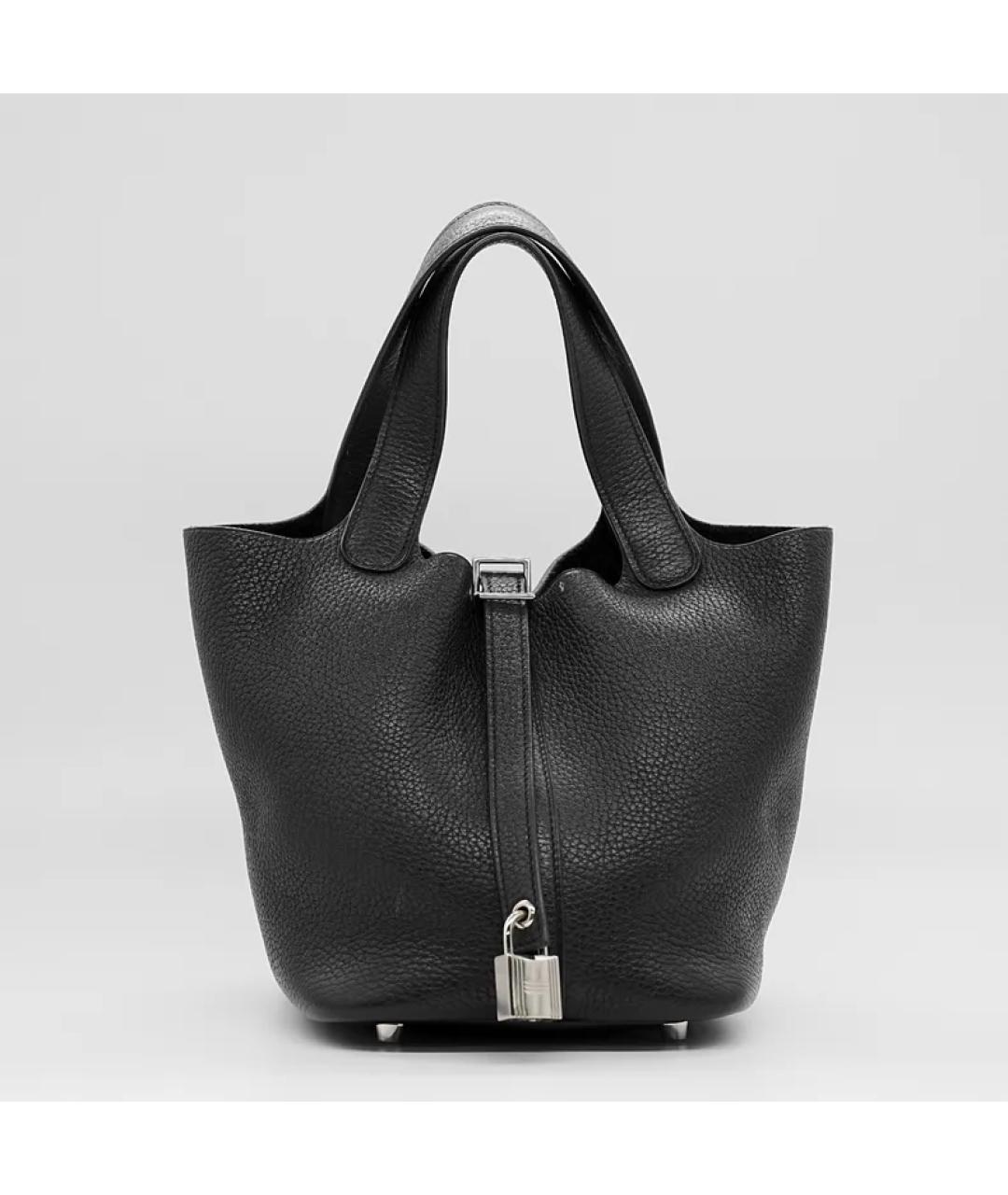 HERMES Черная кожаная сумка с короткими ручками, фото 5