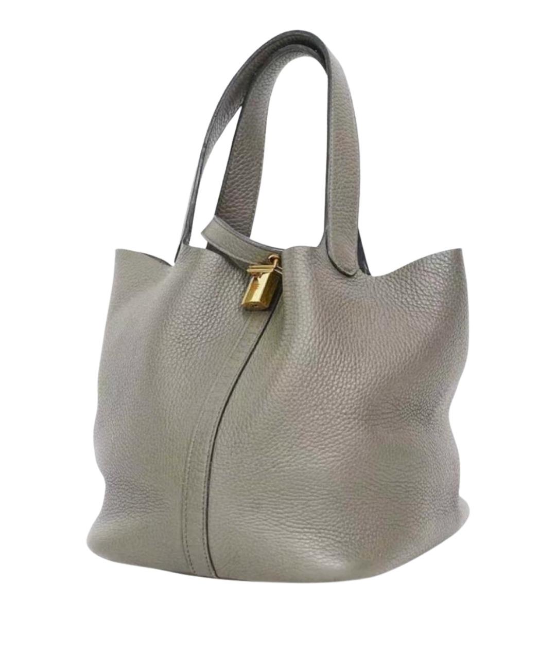 HERMES Серая кожаная сумка с короткими ручками, фото 1