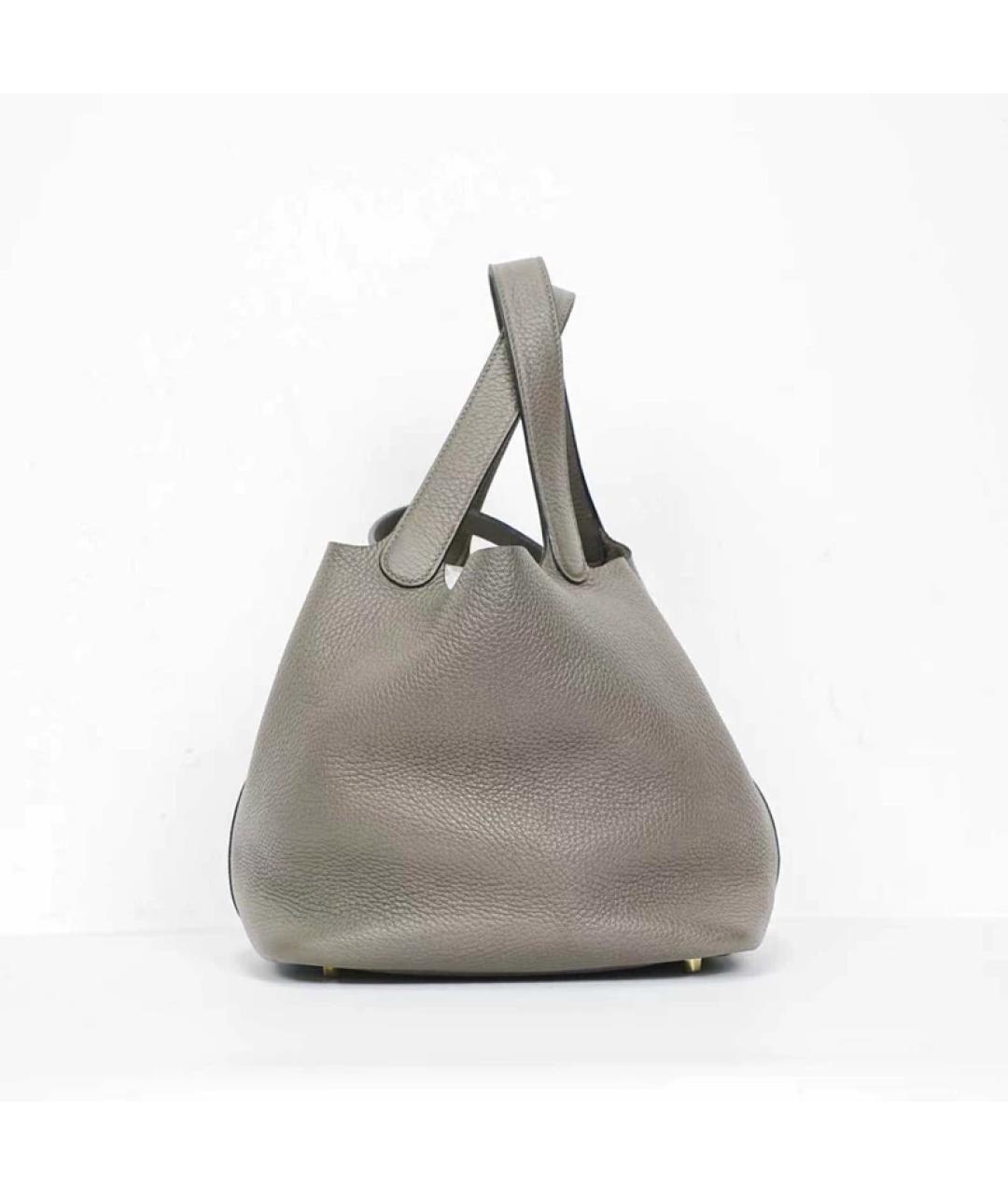 HERMES Серая кожаная сумка с короткими ручками, фото 6