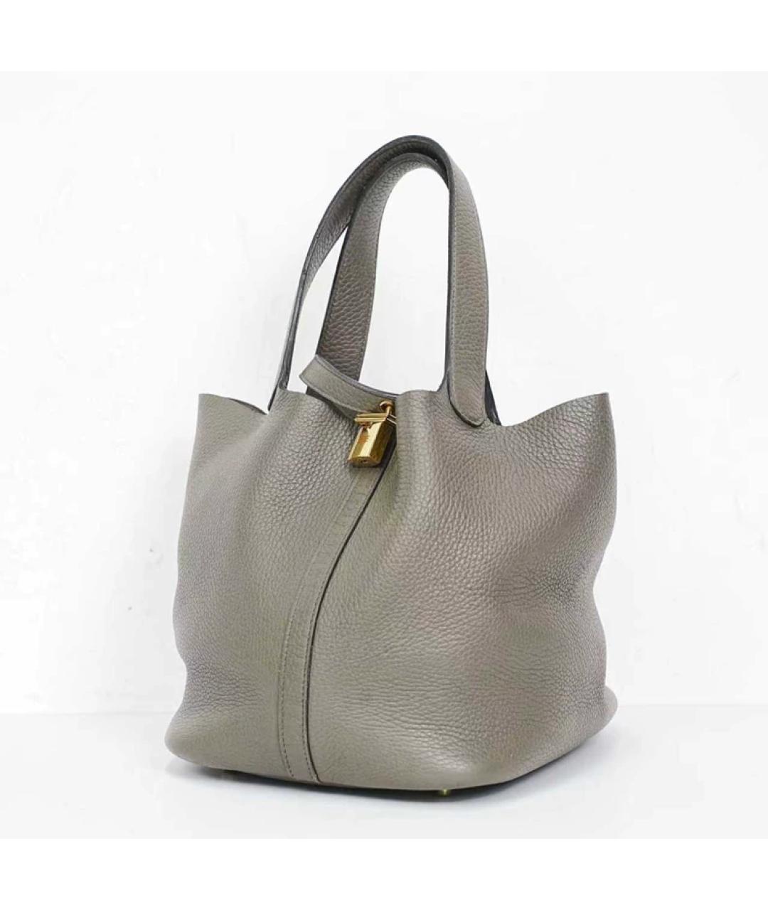 HERMES Серая кожаная сумка с короткими ручками, фото 10