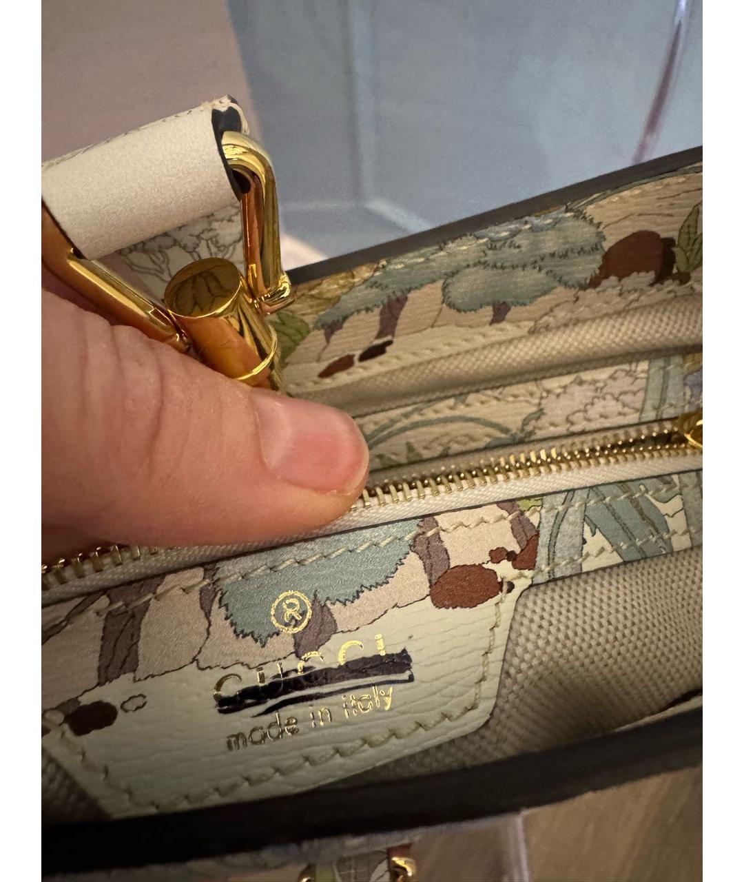 GUCCI Белая кожаная сумка с короткими ручками, фото 7