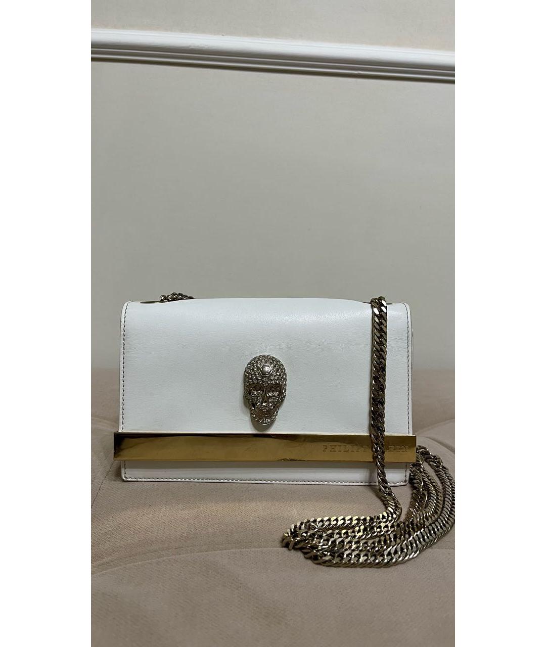 PHILIPP PLEIN Белая кожаная сумка через плечо, фото 5