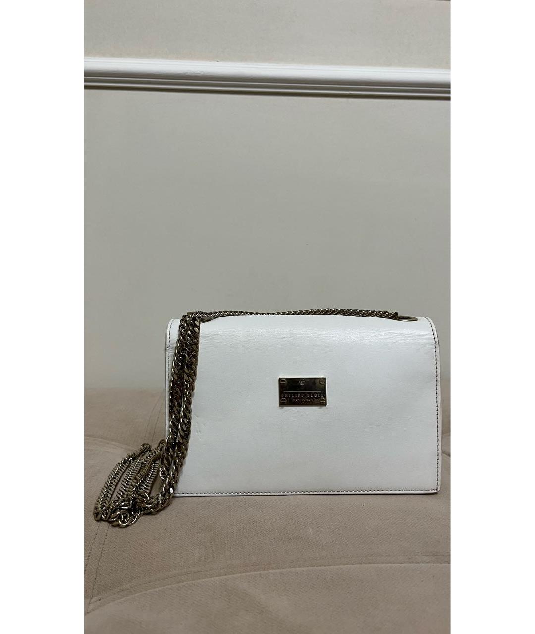 PHILIPP PLEIN Белая кожаная сумка через плечо, фото 3