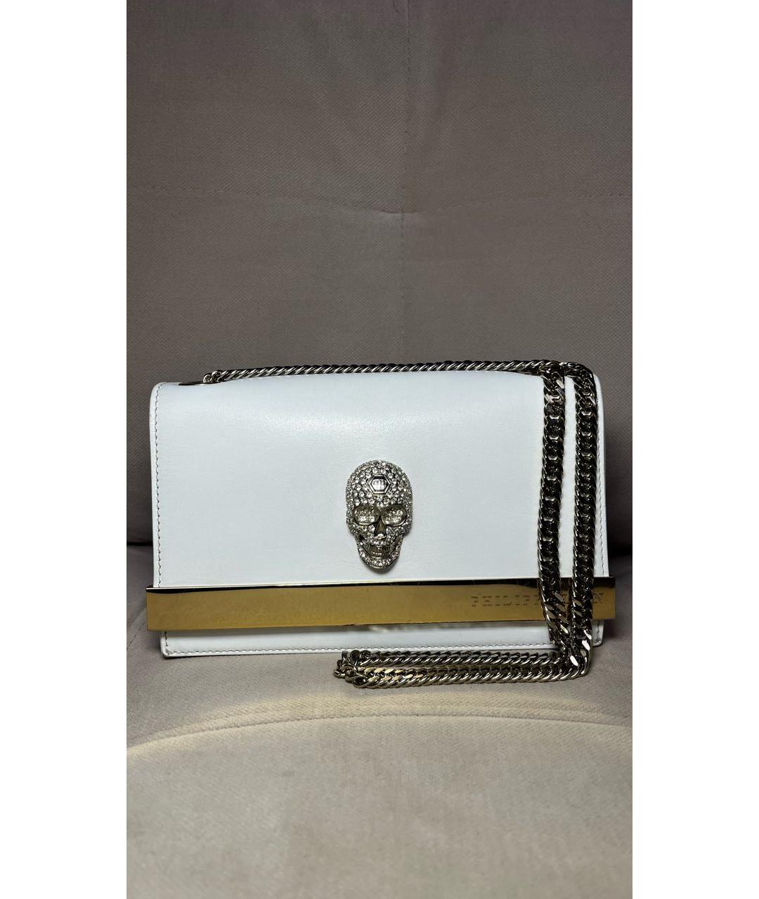 PHILIPP PLEIN Белая кожаная сумка через плечо, фото 5