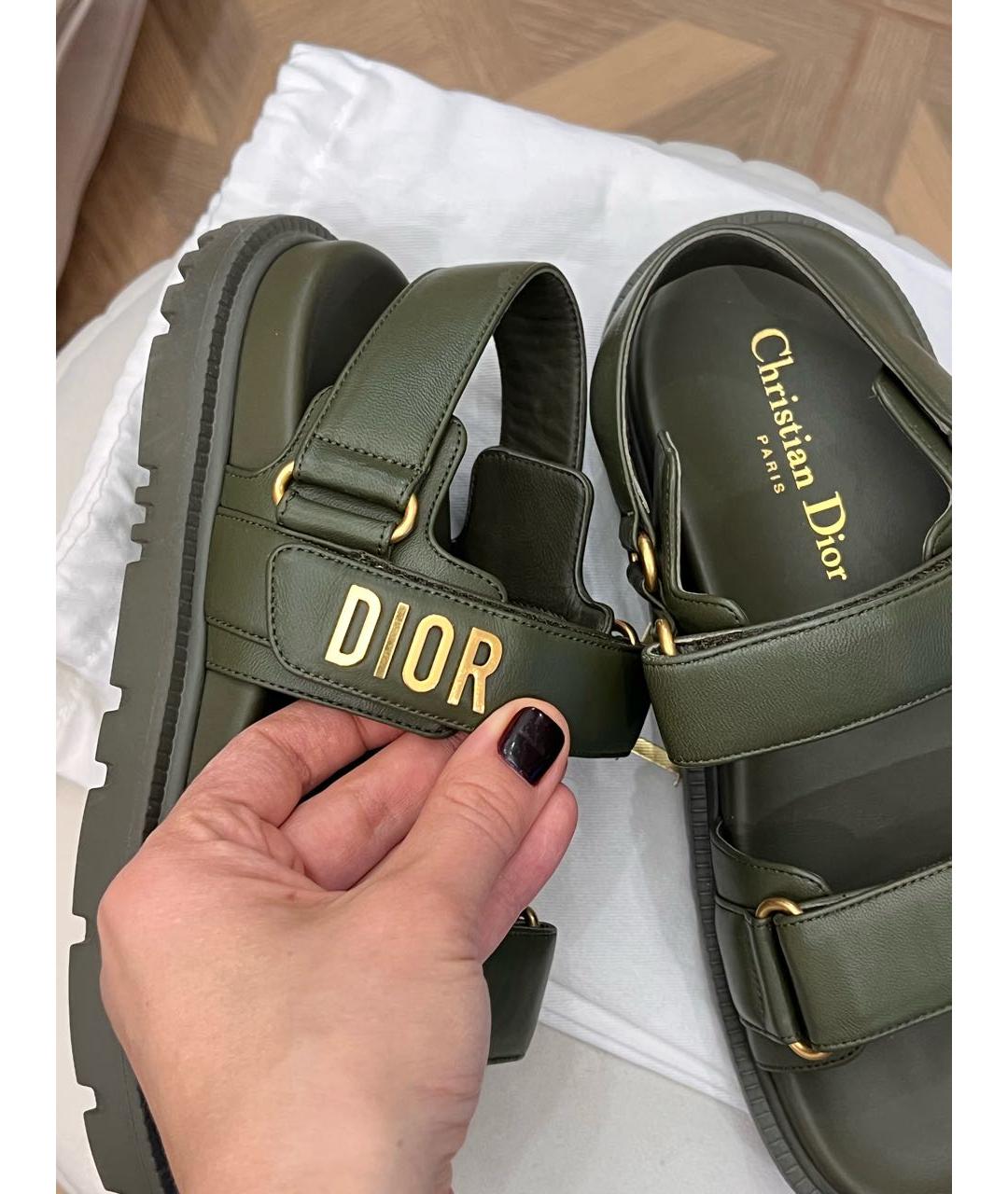 CHRISTIAN DIOR Хаки кожаные сандалии, фото 4
