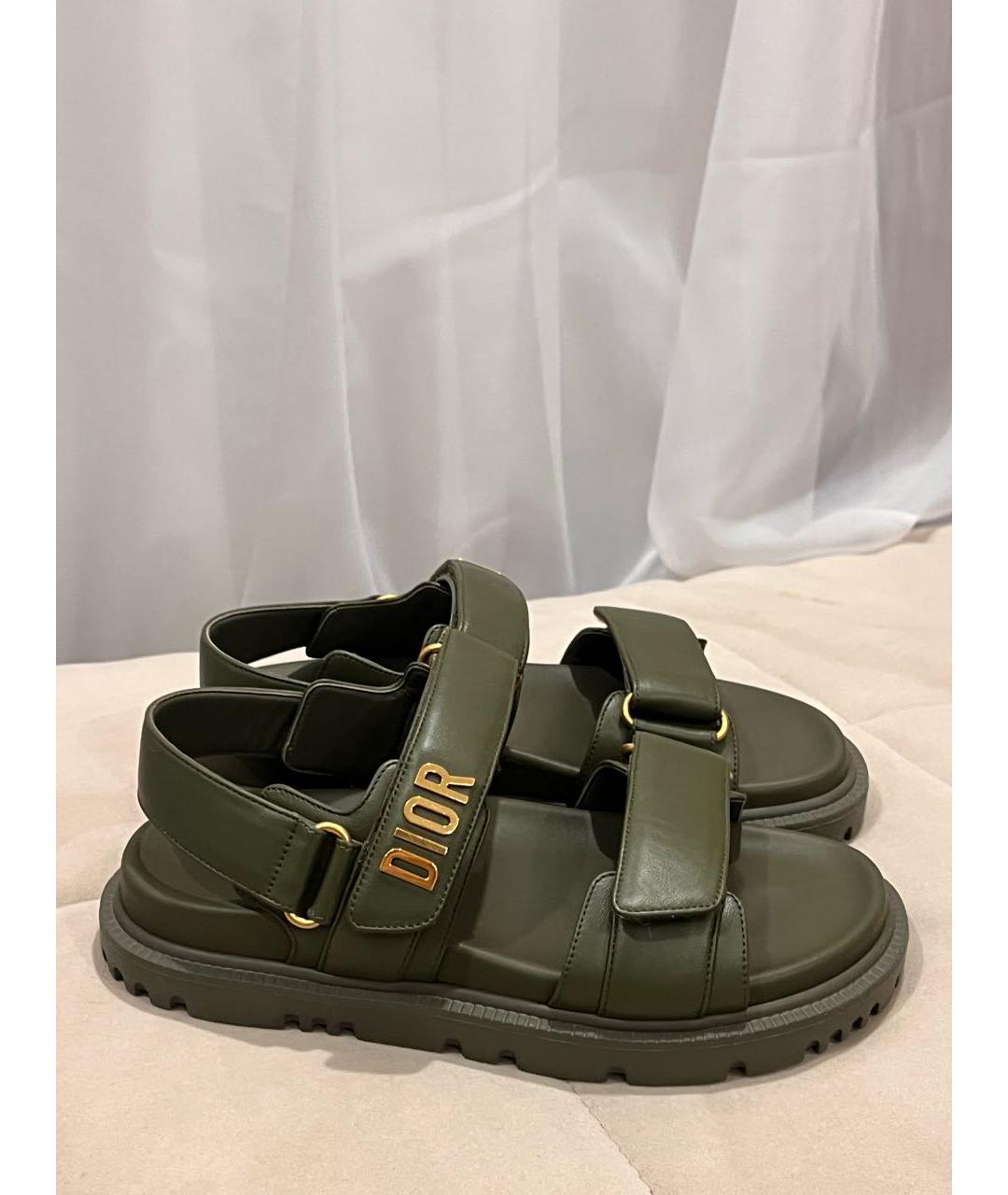 CHRISTIAN DIOR Хаки кожаные сандалии, фото 6