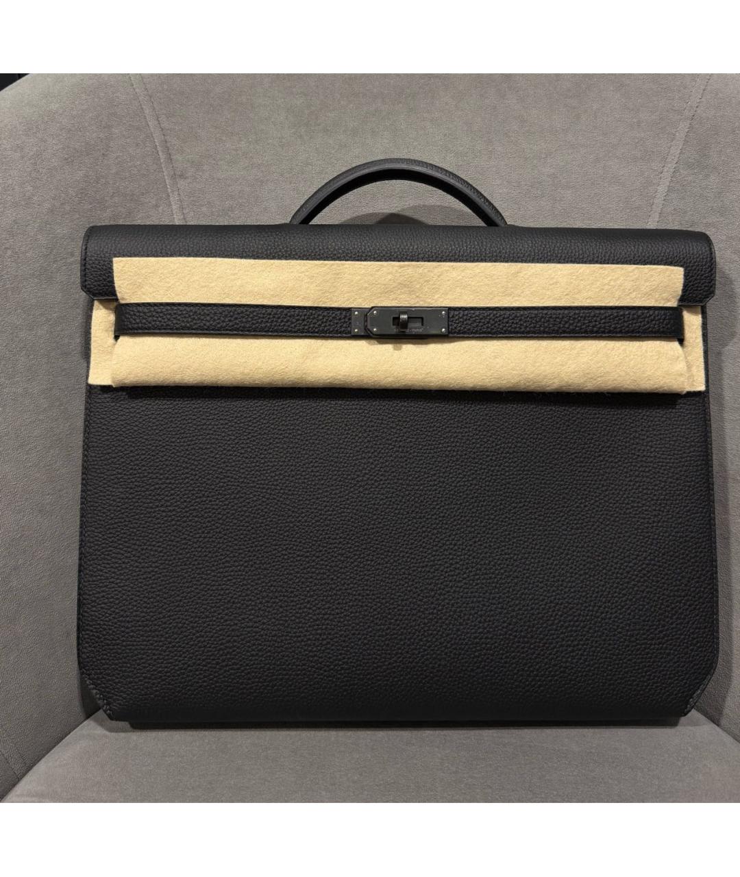 HERMES Черный кожаный портфель, фото 7