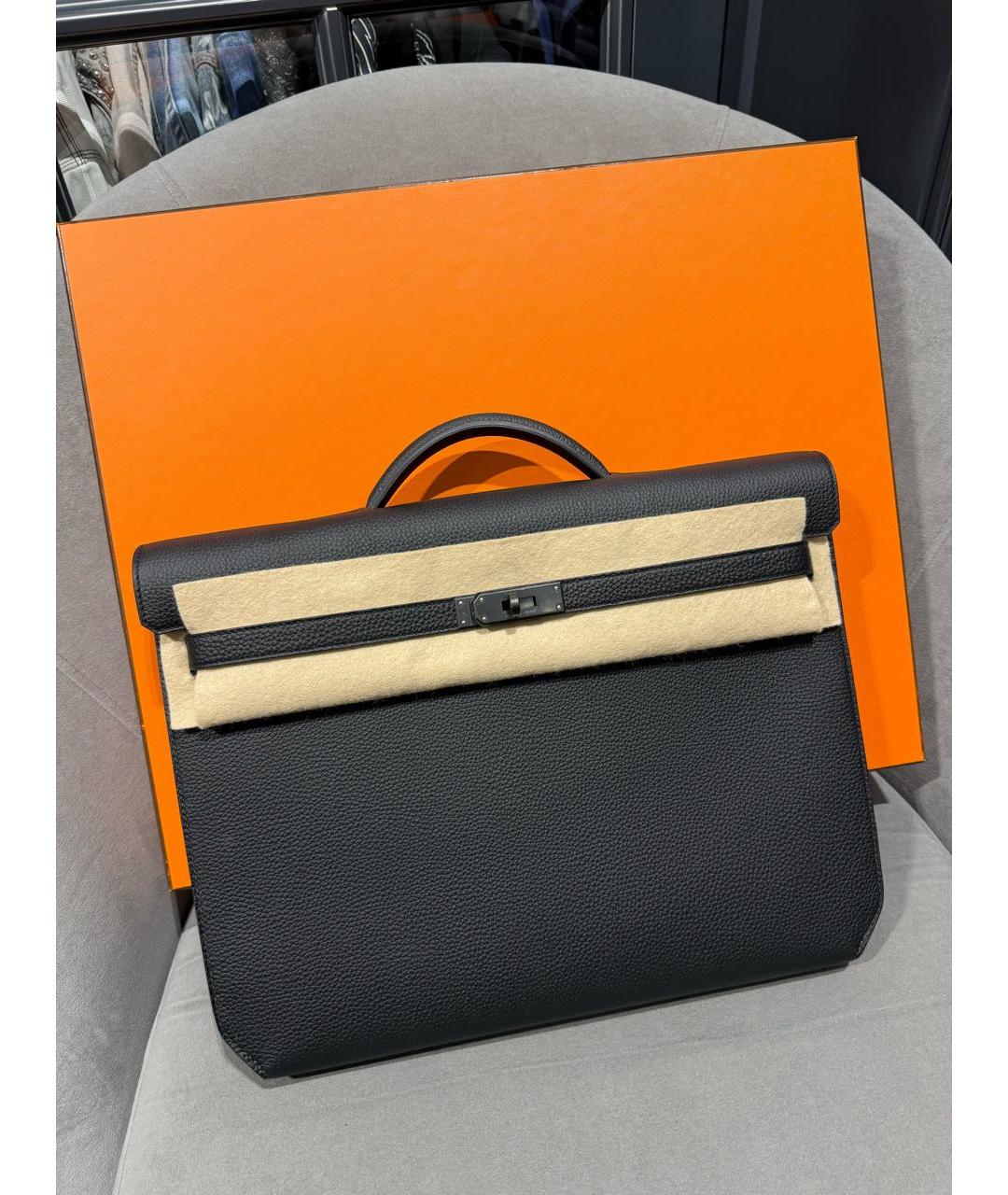 HERMES Черный кожаный портфель, фото 2