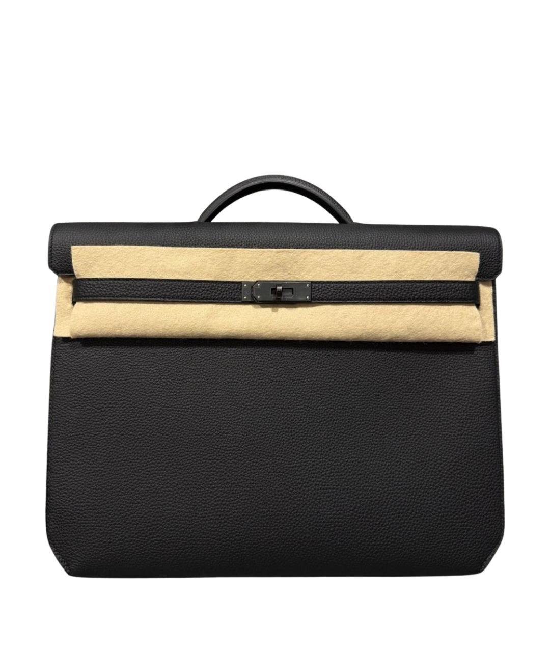 HERMES Черный кожаный портфель, фото 1