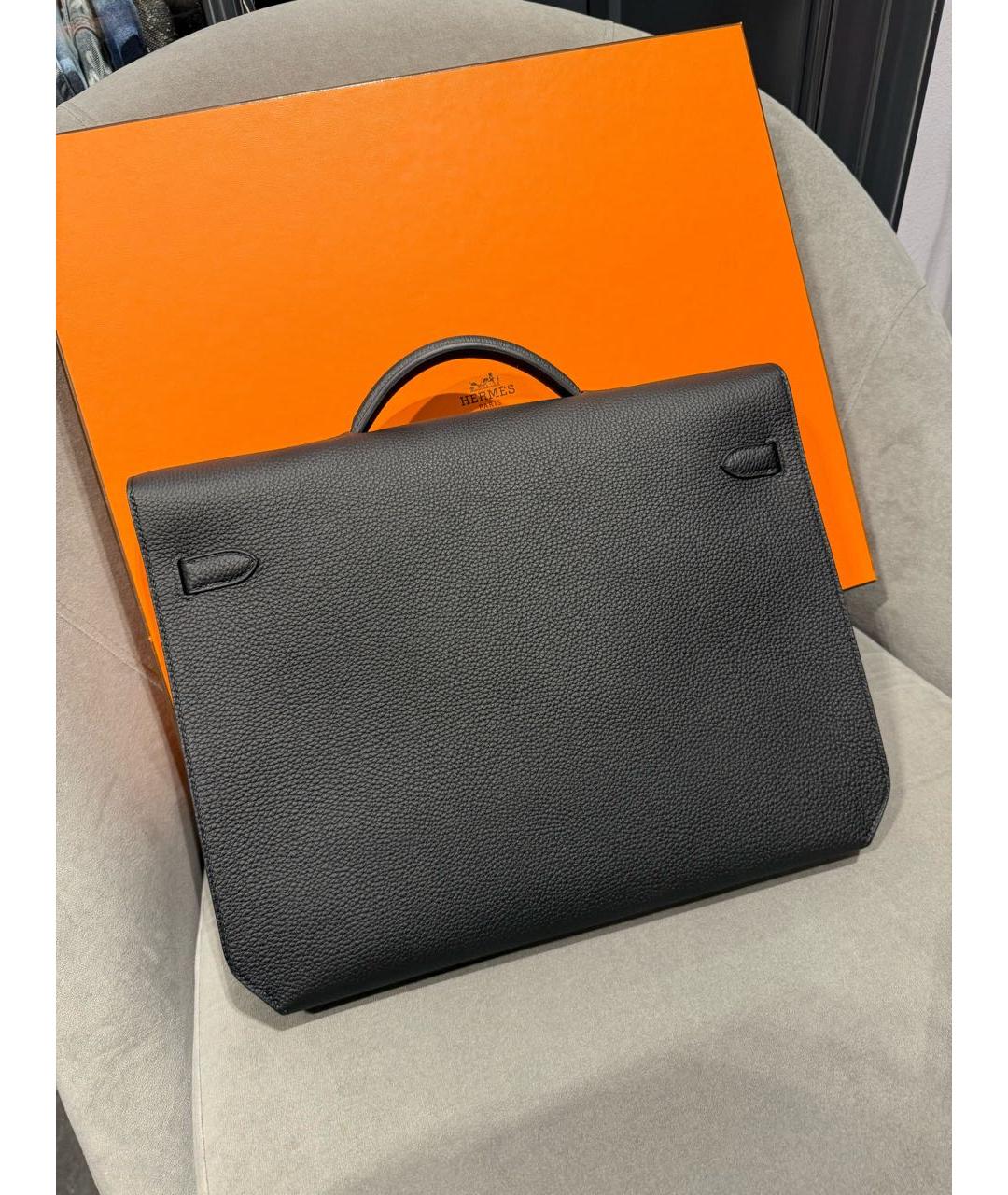 HERMES Черный кожаный портфель, фото 3
