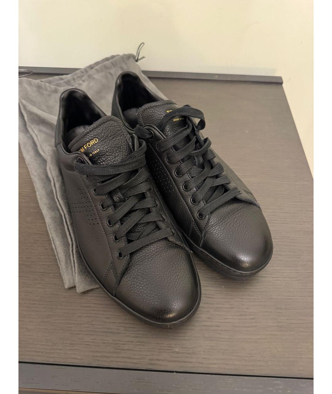 TOM FORD Черные кожаные низкие кроссовки / кеды, фото 5