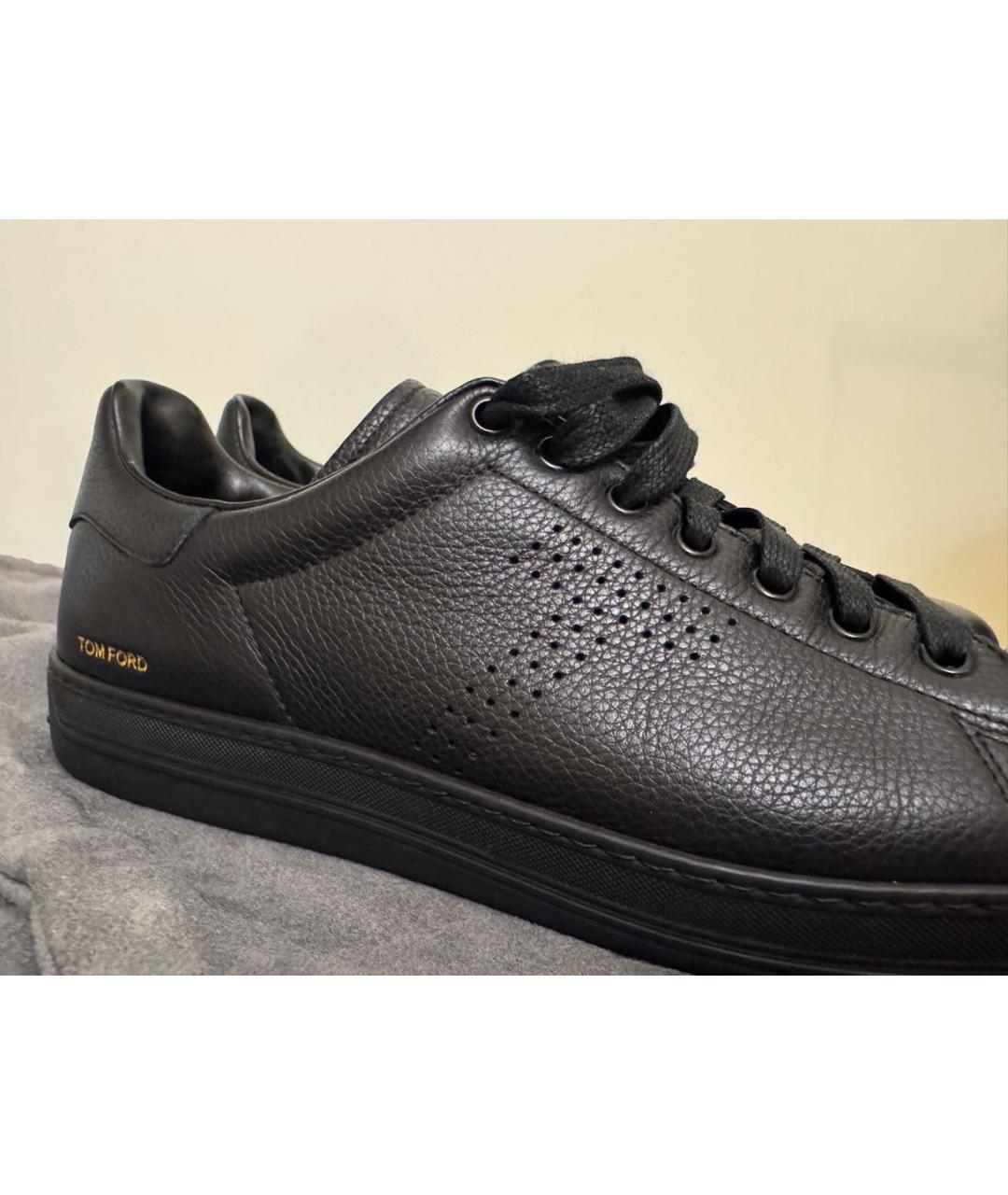 TOM FORD Черные кожаные низкие кроссовки / кеды, фото 3