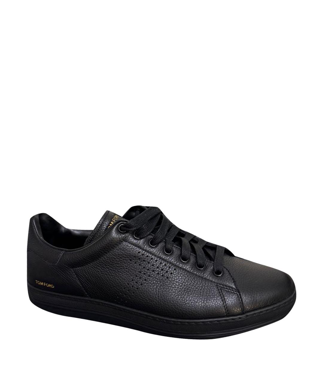 TOM FORD Черные кожаные низкие кроссовки / кеды, фото 1