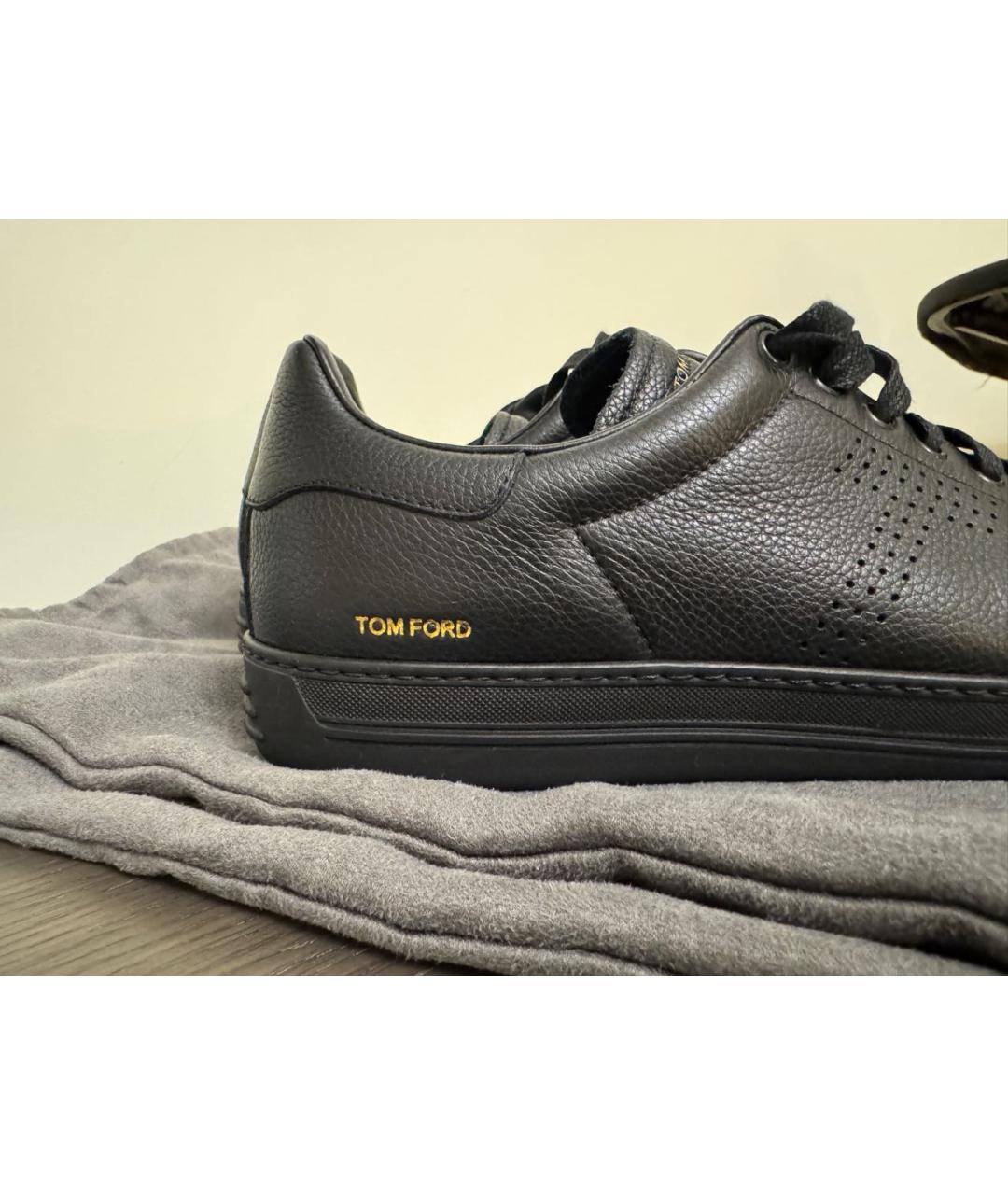 TOM FORD Черные кожаные низкие кроссовки / кеды, фото 2