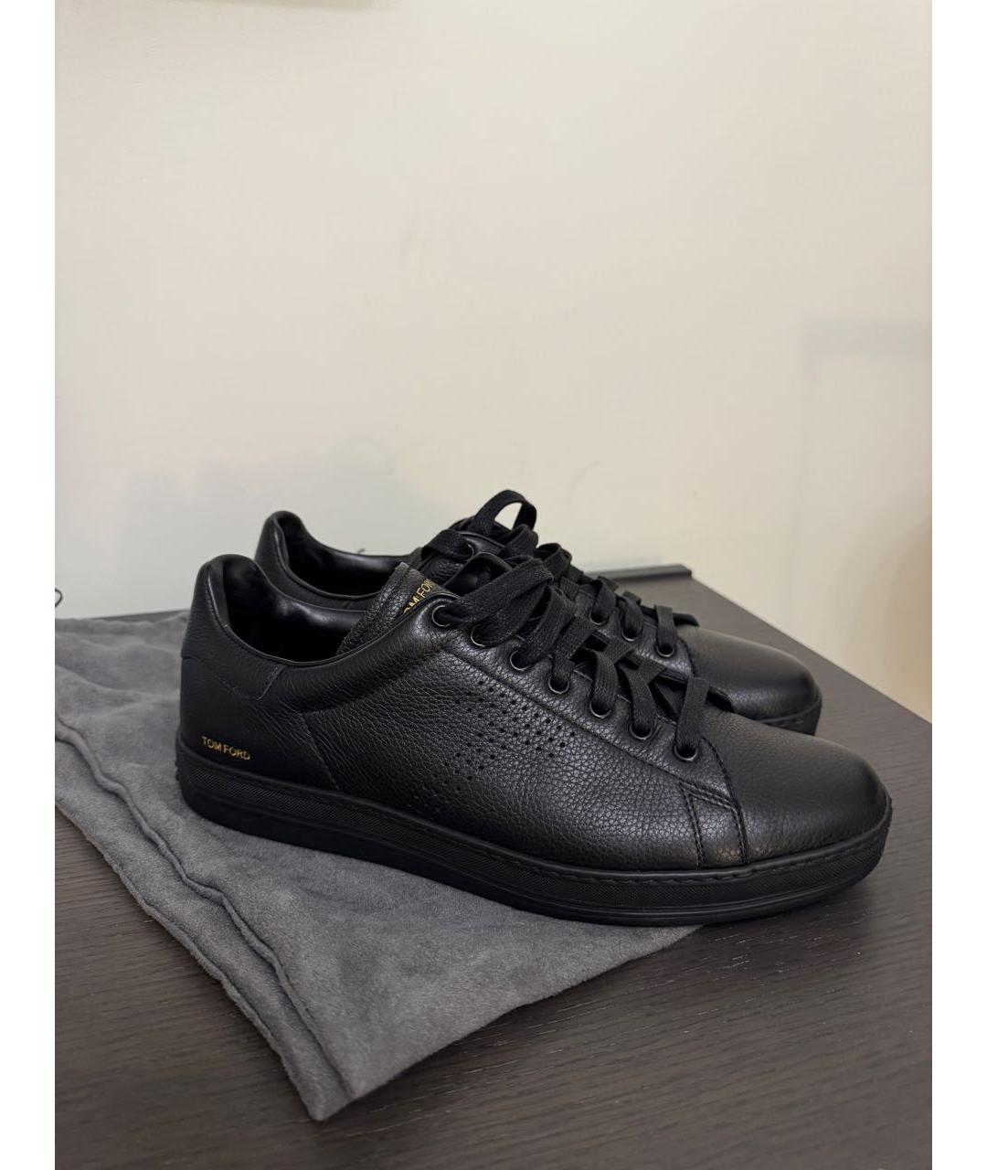 TOM FORD Черные кожаные низкие кроссовки / кеды, фото 7