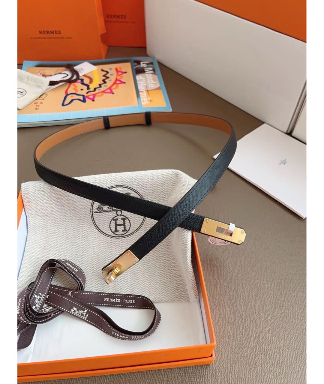 HERMES Черный кожаный ремень, фото 3