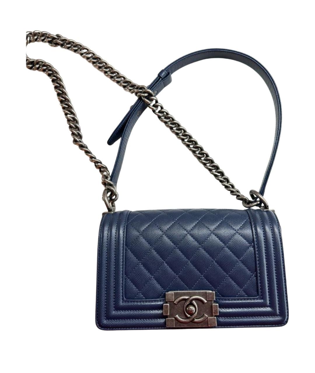 CHANEL Темно-синяя кожаная сумка через плечо, фото 1