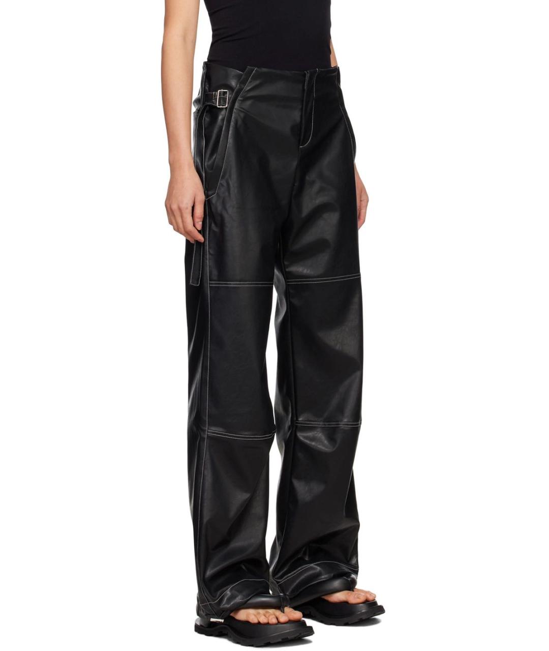 YUZEFI Черные полиуретановые прямые брюки, фото 7