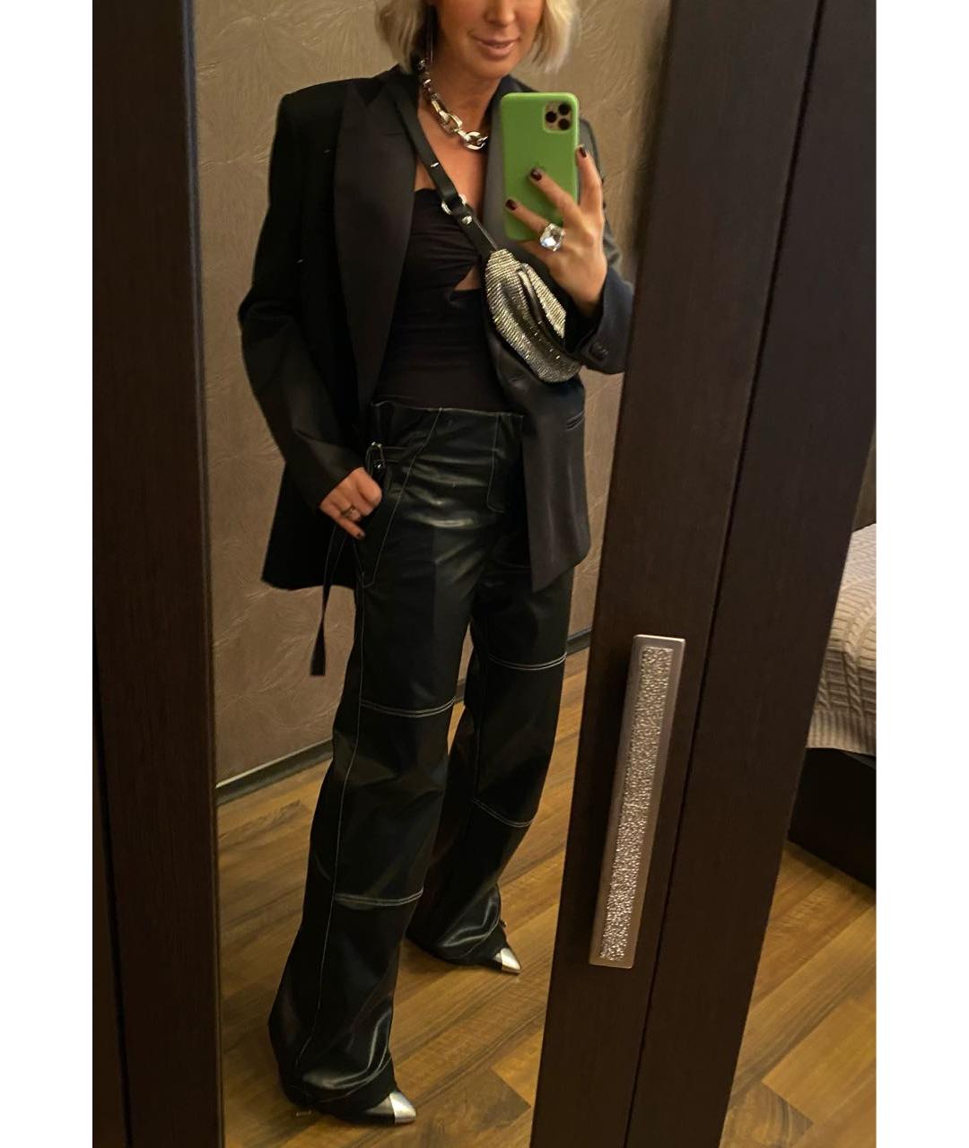 YUZEFI Черные полиуретановые прямые брюки, фото 5