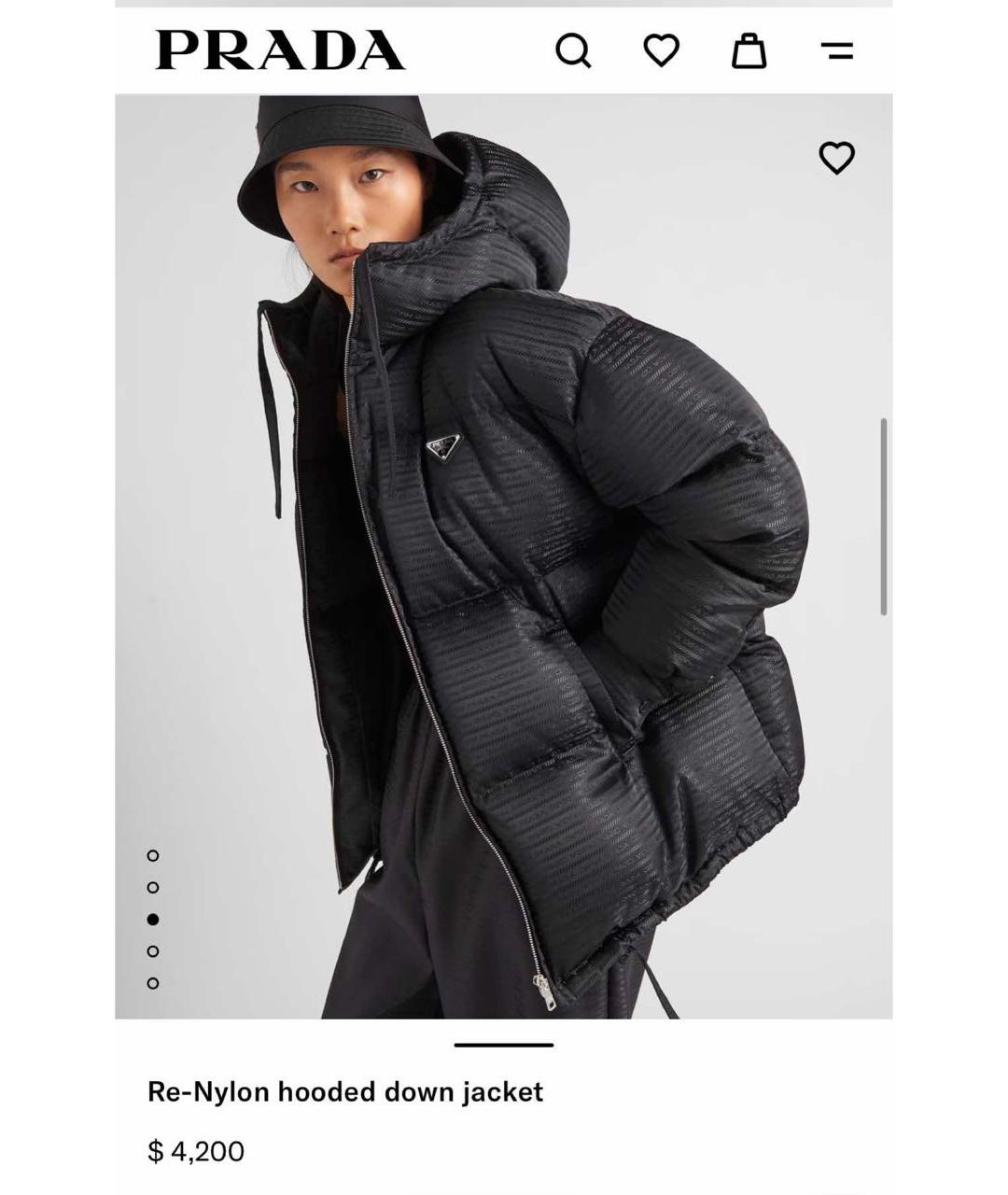 PRADA Черный полиамидовый пуховик, фото 2