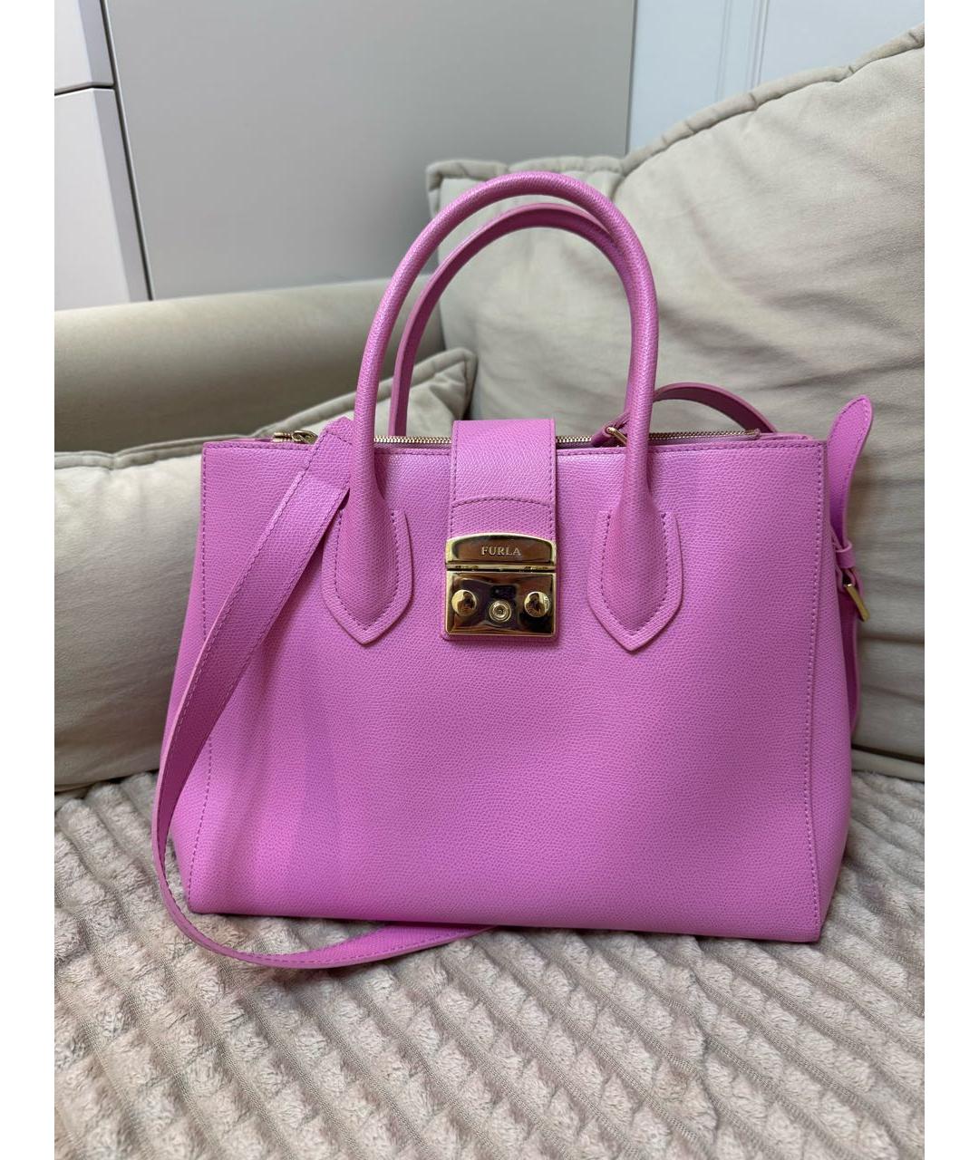 FURLA Розовая кожаная сумка с короткими ручками, фото 5