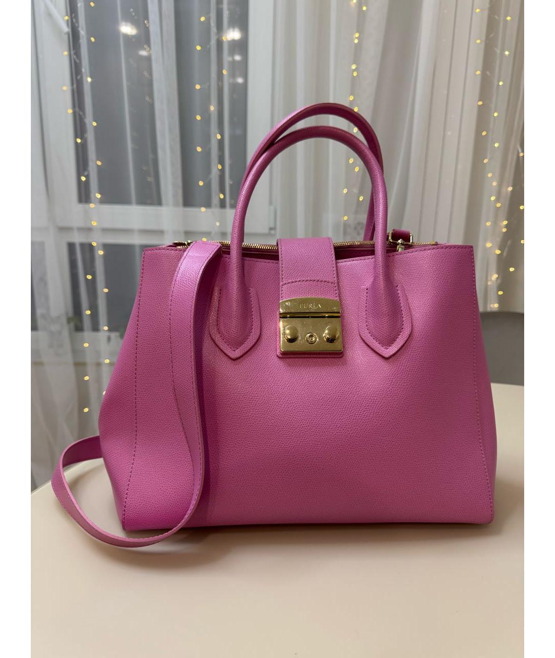 FURLA Розовая кожаная сумка с короткими ручками, фото 8