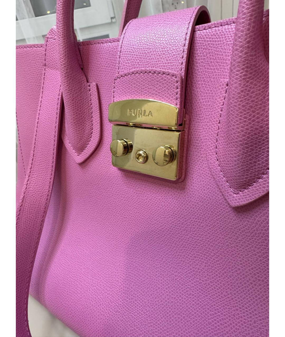 FURLA Розовая кожаная сумка с короткими ручками, фото 7