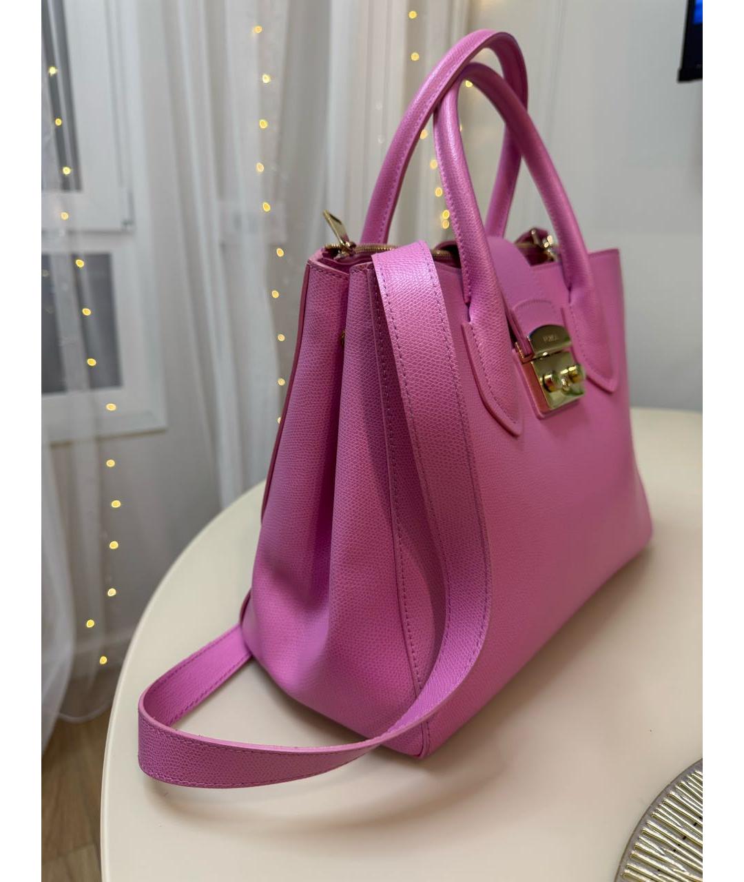 FURLA Розовая кожаная сумка с короткими ручками, фото 2