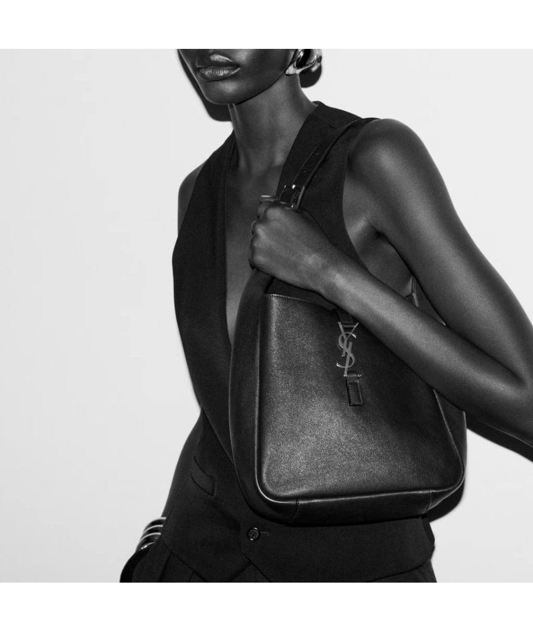 SAINT LAURENT Коричневая кожаная сумка с короткими ручками, фото 4