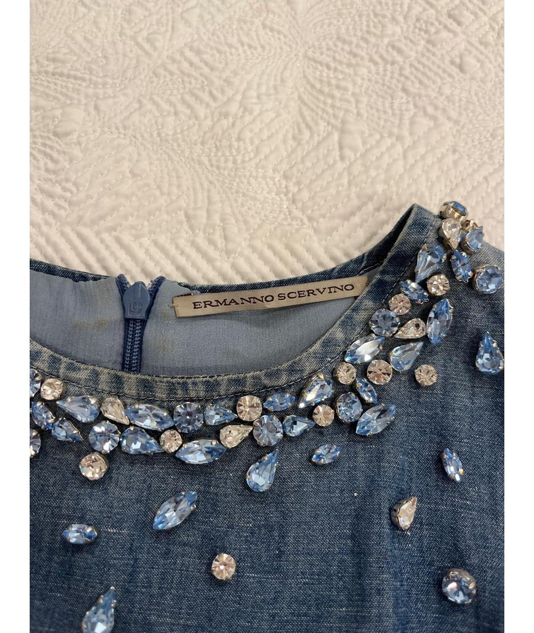 ERMANNO SCERVINO Голубое хлопковое коктейльное платье, фото 4