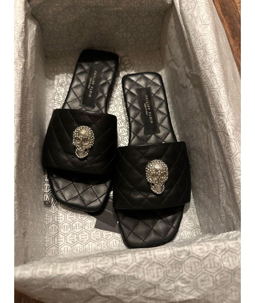 PHILIPP PLEIN Черные кожаные шлепанцы, фото 3