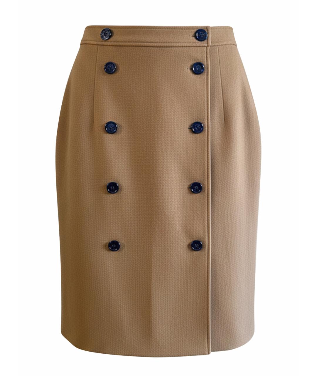 BOTTEGA VENETA Горчичная шерстяная юбка миди, фото 1