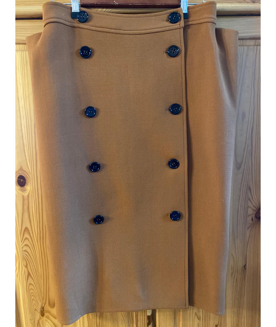 BOTTEGA VENETA Горчичная шерстяная юбка миди, фото 10