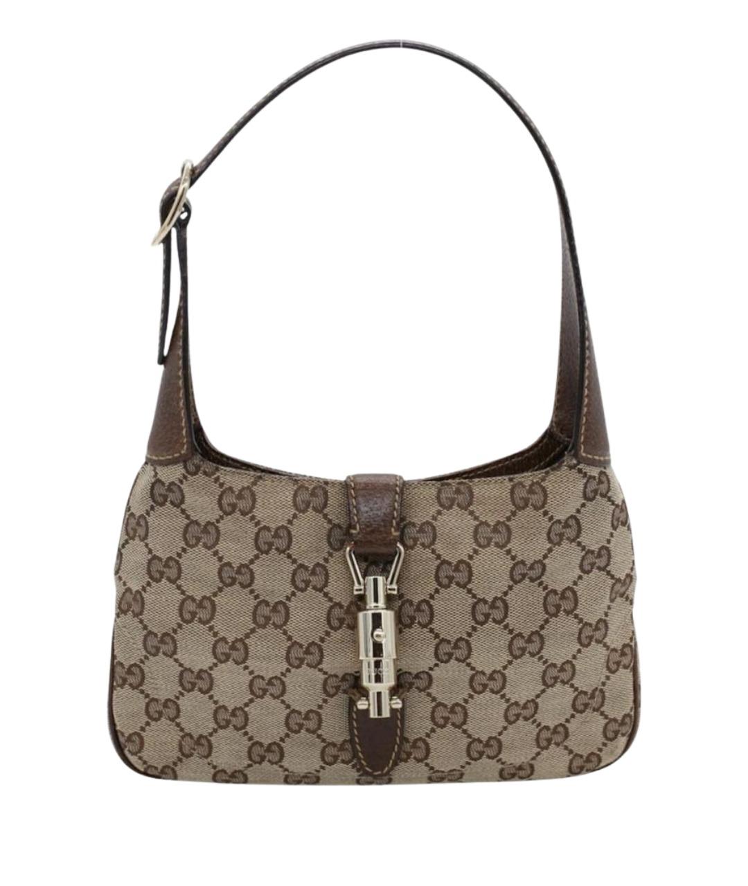 GUCCI Коричневая жаккардовая сумка с короткими ручками, фото 1