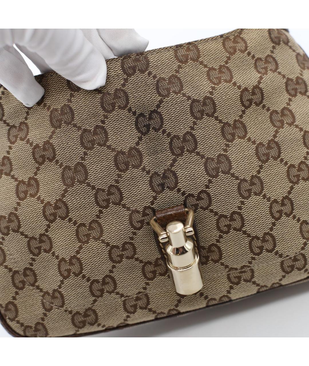 GUCCI Коричневая жаккардовая сумка с короткими ручками, фото 8