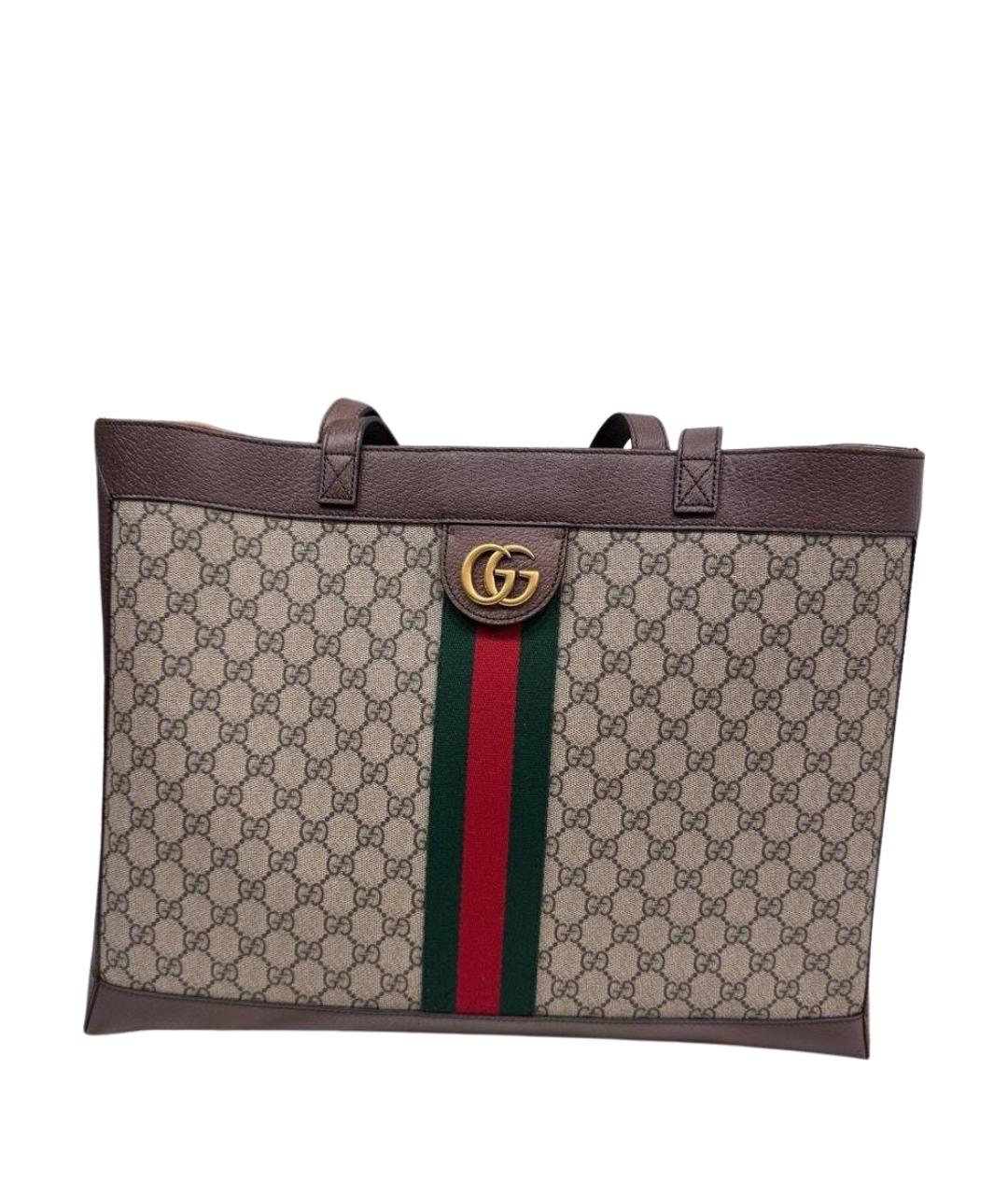GUCCI Коричневая кожаная сумка с короткими ручками, фото 1