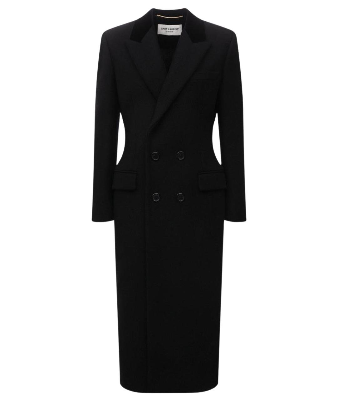 SAINT LAURENT Черное шерстяное пальто, фото 1