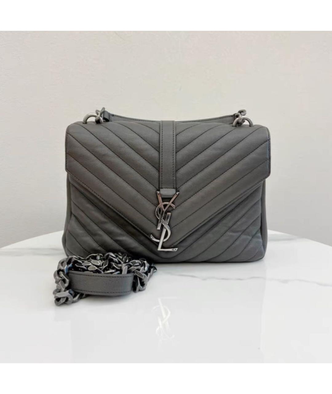 SAINT LAURENT Серая кожаная сумка через плечо, фото 2