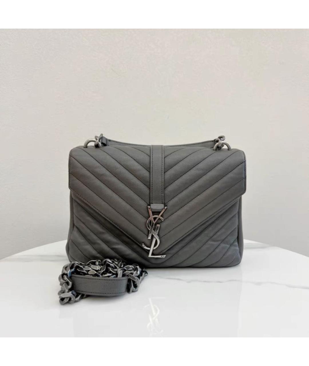 SAINT LAURENT Серая кожаная сумка через плечо, фото 5