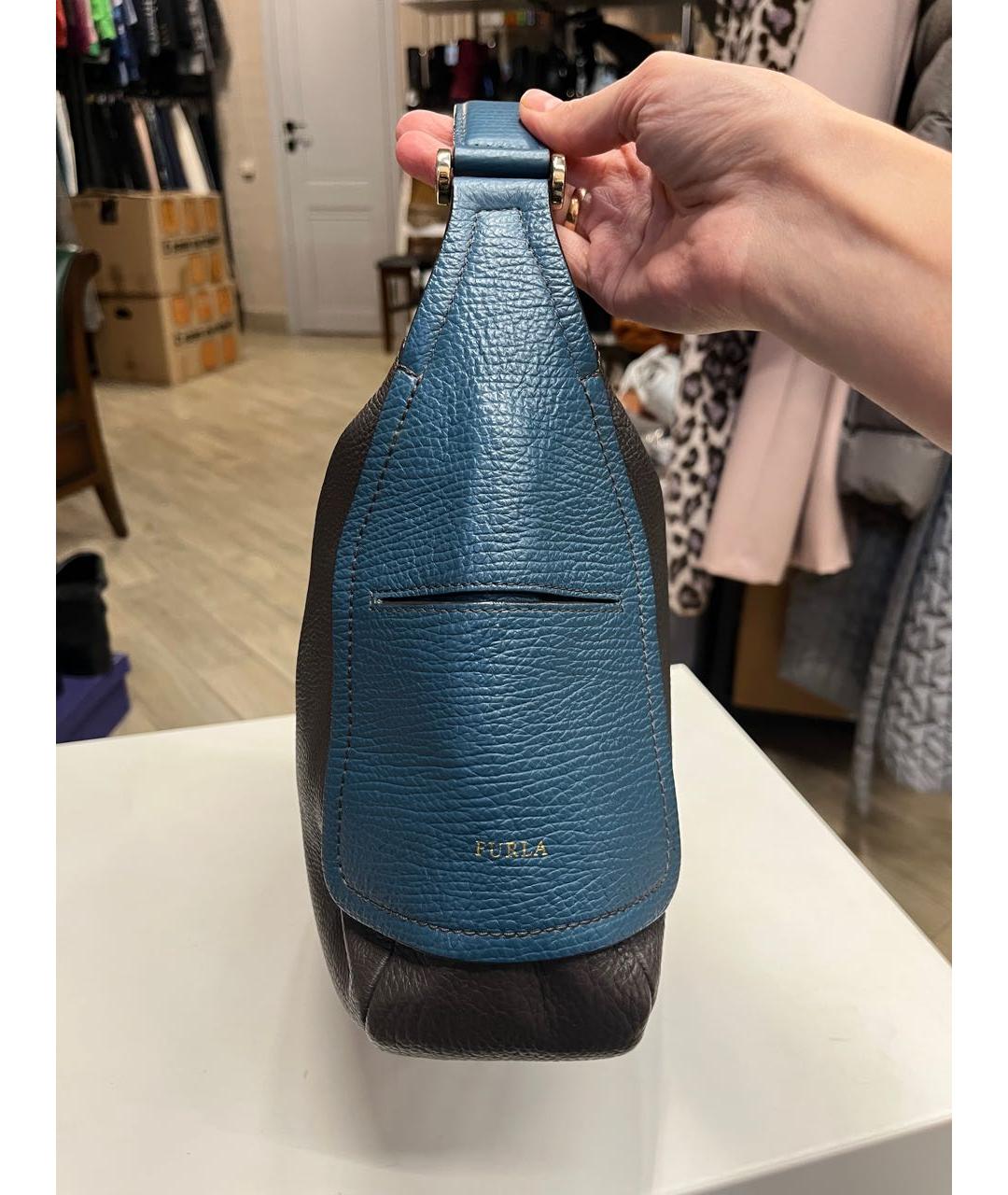 FURLA Серая кожаная сумка с короткими ручками, фото 5