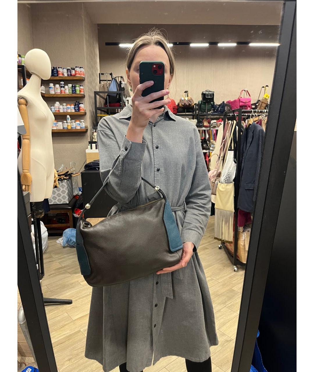 FURLA Серая кожаная сумка с короткими ручками, фото 8