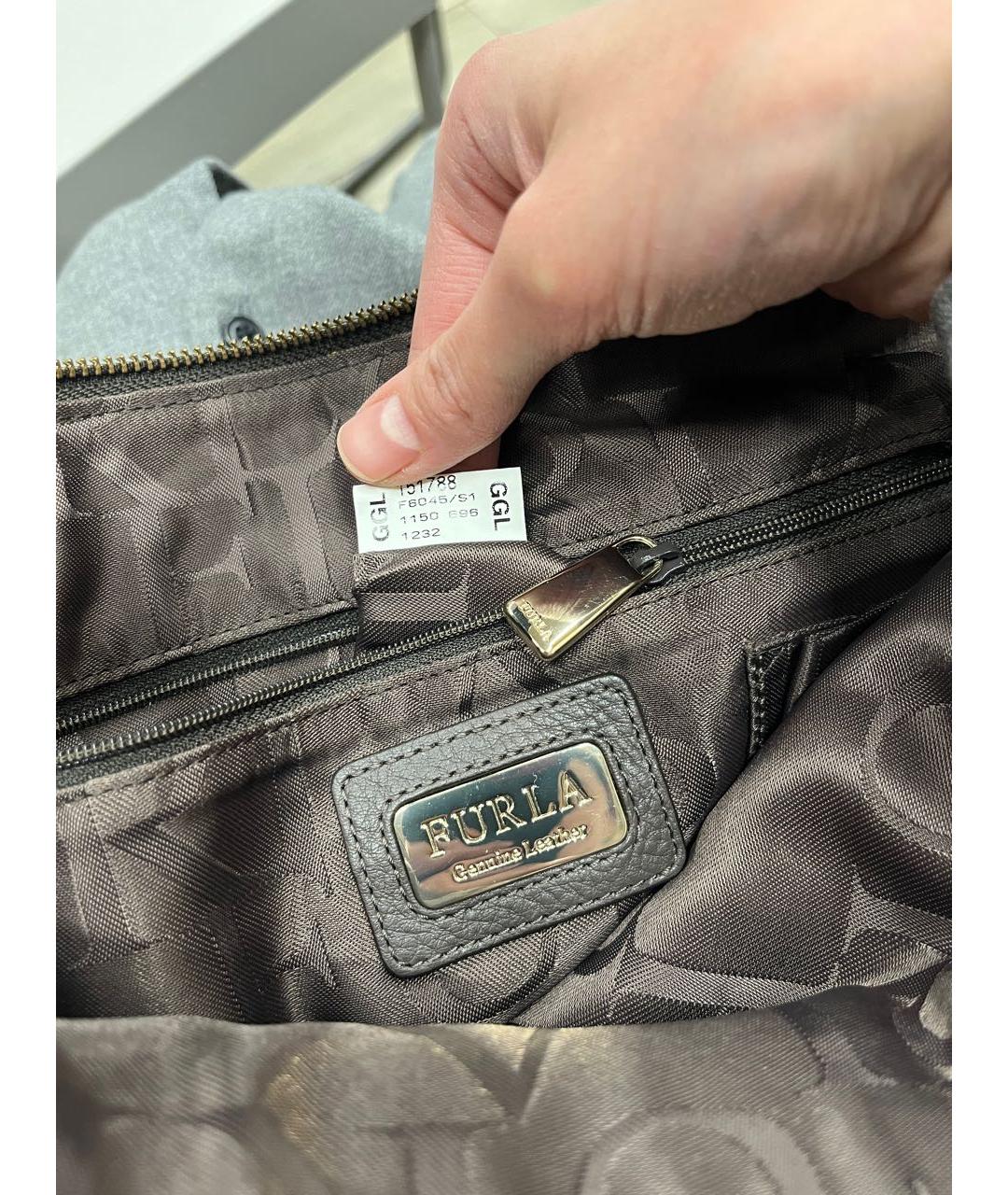 FURLA Серая кожаная сумка с короткими ручками, фото 2