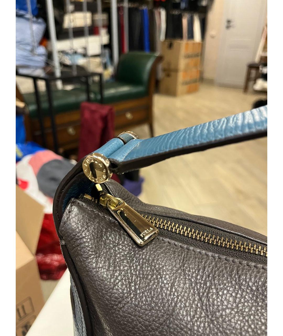 FURLA Серая кожаная сумка с короткими ручками, фото 4