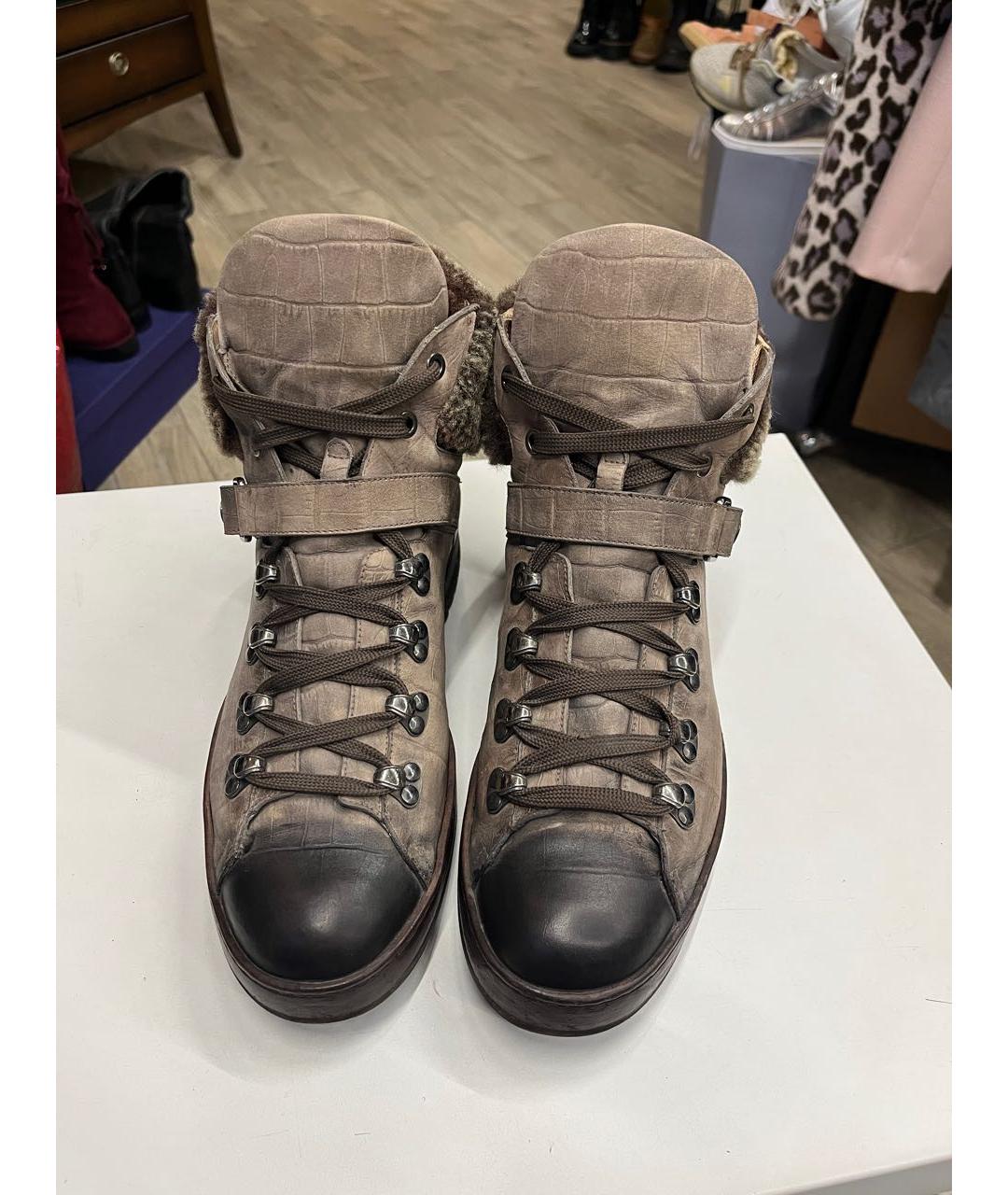 SANTONI Коричневые кожаные высокие ботинки, фото 4