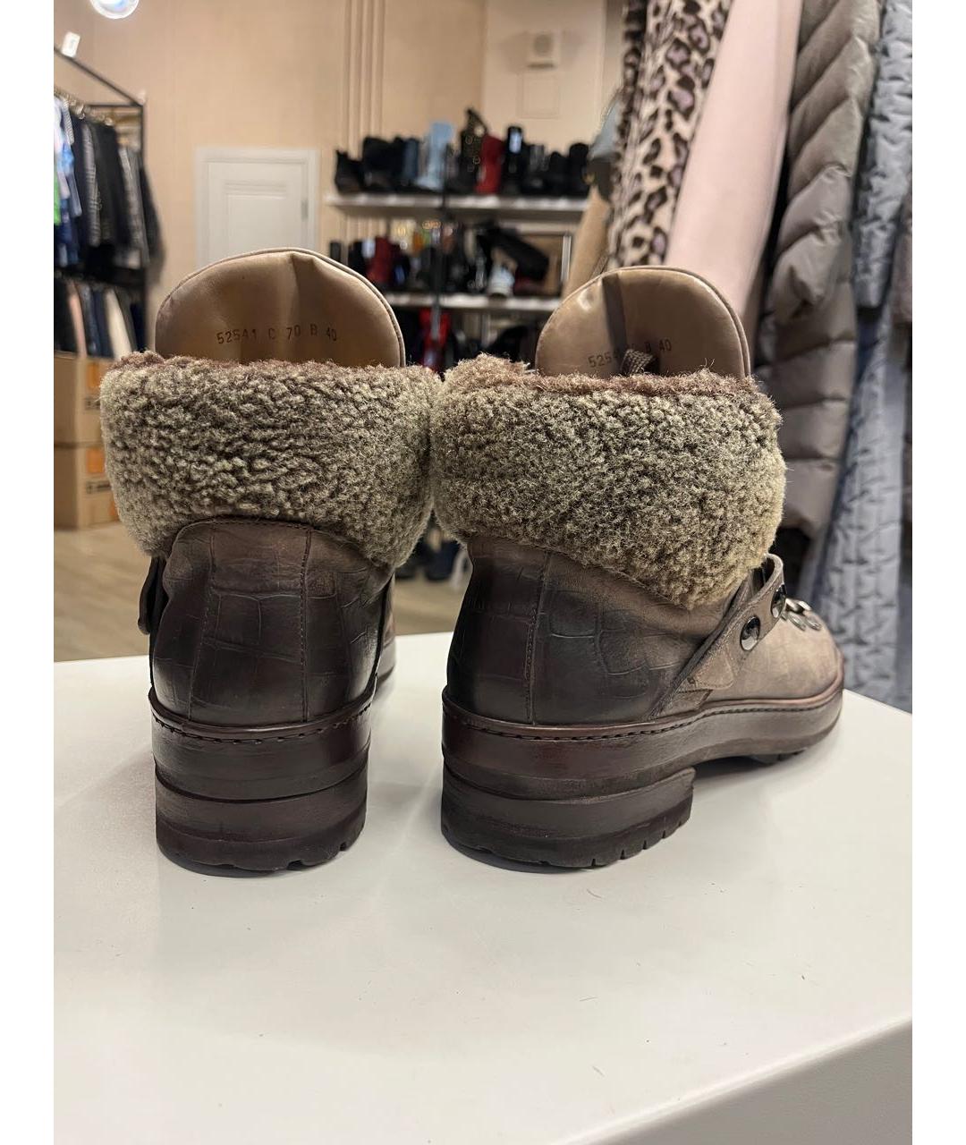 SANTONI Коричневые кожаные высокие ботинки, фото 7